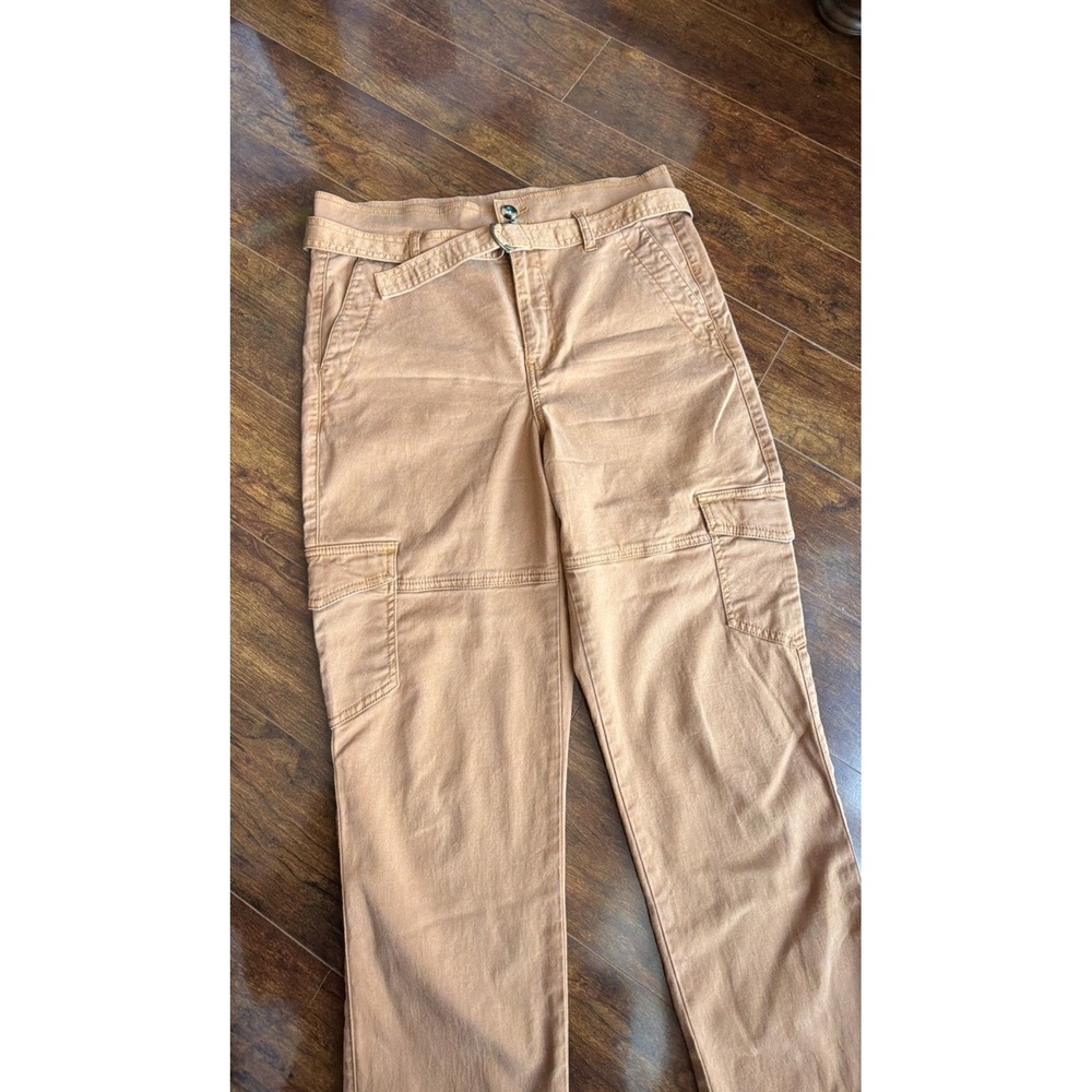 CAbi Paper Bag Cargo High Waist Crop Pants Sz 4 Belt Cashew Safari Chic Utility